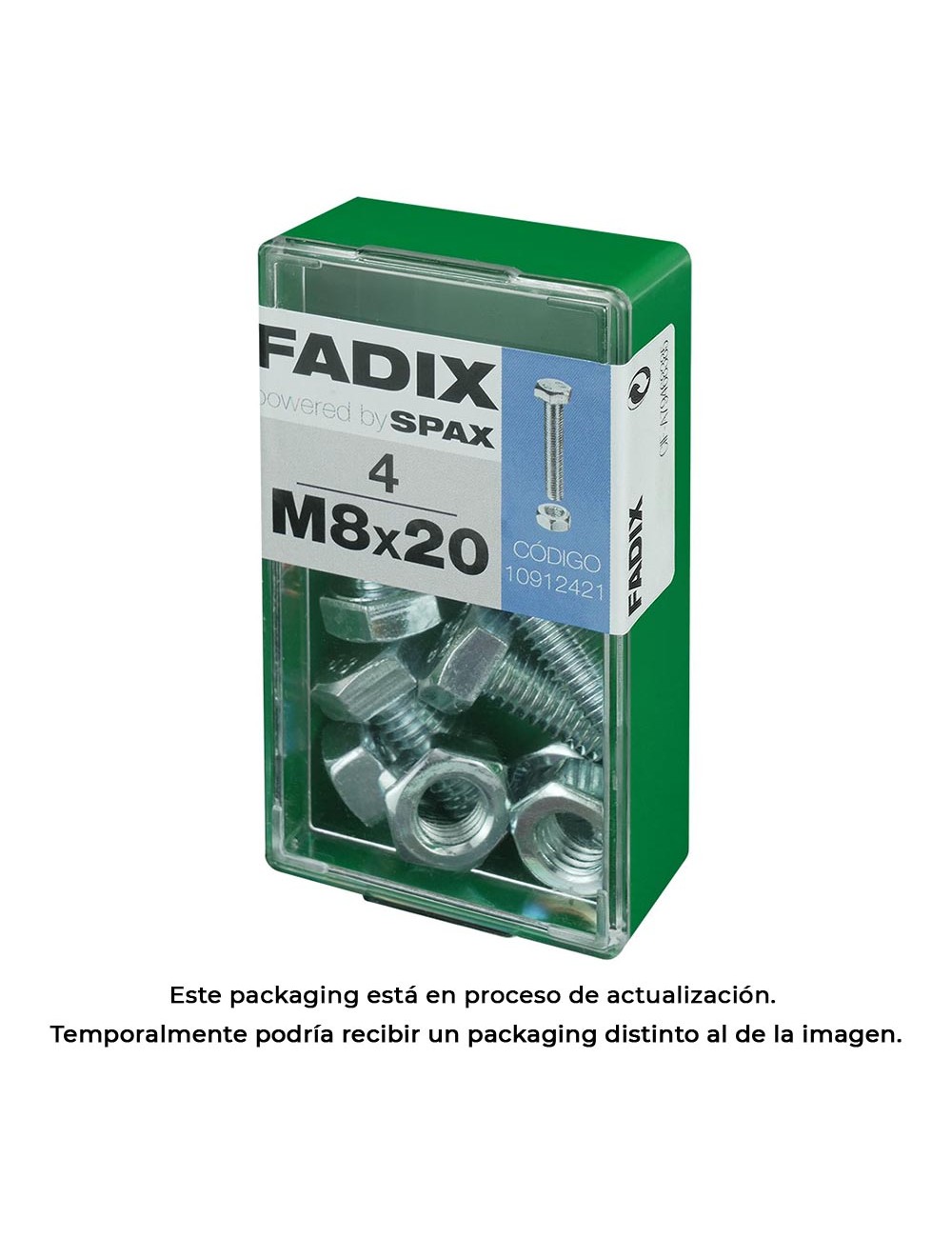 Caja s 4 unid. tornillo metrica cab hex+tuerca cinc m 8x20mm fadix