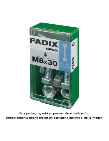 Caja s 4 unid. tornillo metrica cab hex+tuerca cinc m 8x30mm fadix