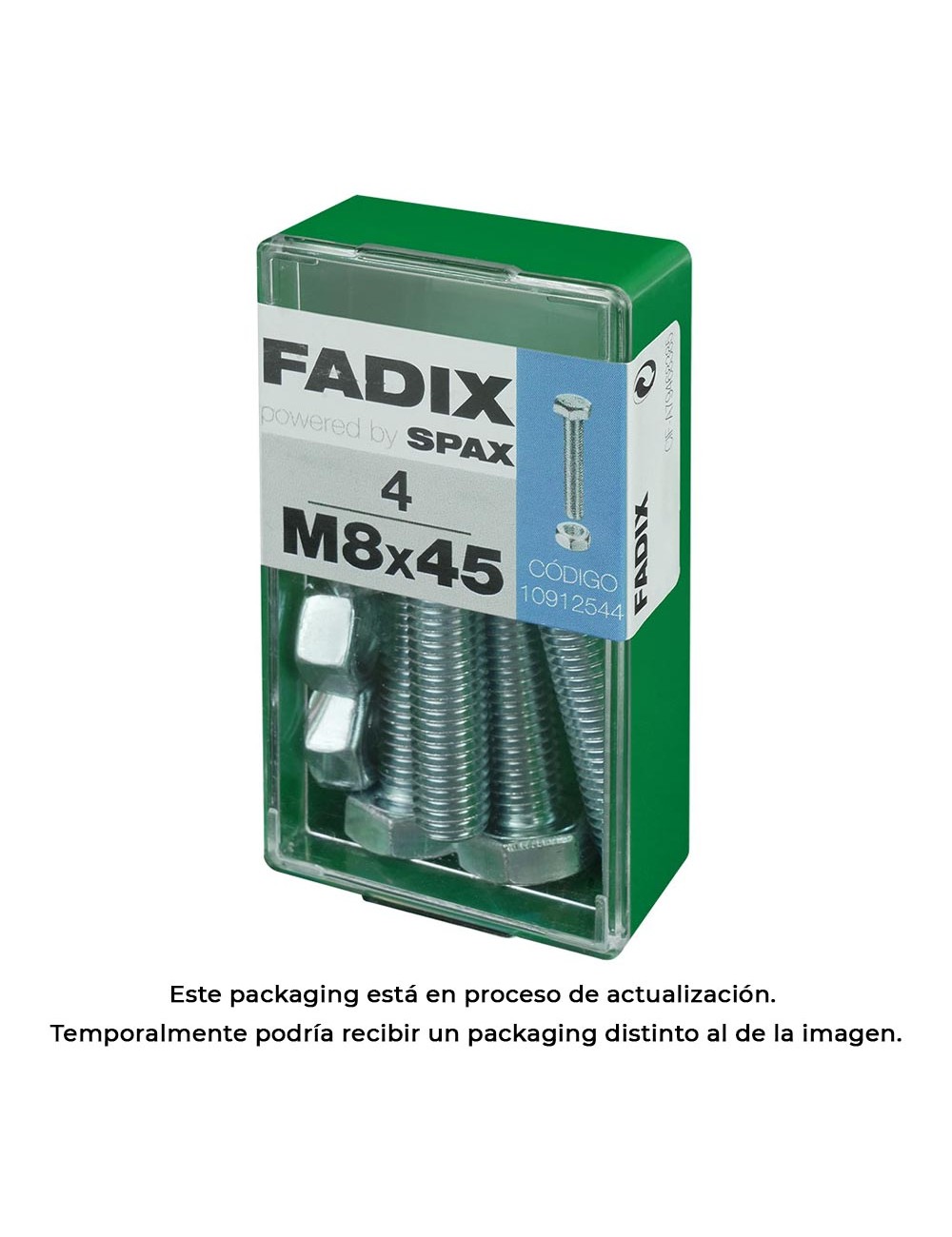 Caja s 4 unid. tornillo metrica cab hex+tuerca cinc m 8x45mm fadix