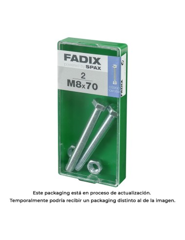 Caja m 2 unid. tornillo metrica cab hex+tuerca cinc m 8x70mm fadix