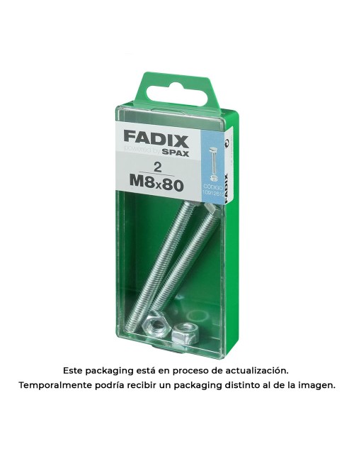 Caja m 2 unid. tornillo metrica cab hex+tuerca cinc m 8x80mm fadix