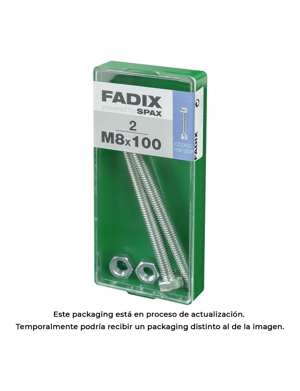 Caja m 2 unid. tornillo metrica cab hex+tuerca cinc m 8x100mm fadix