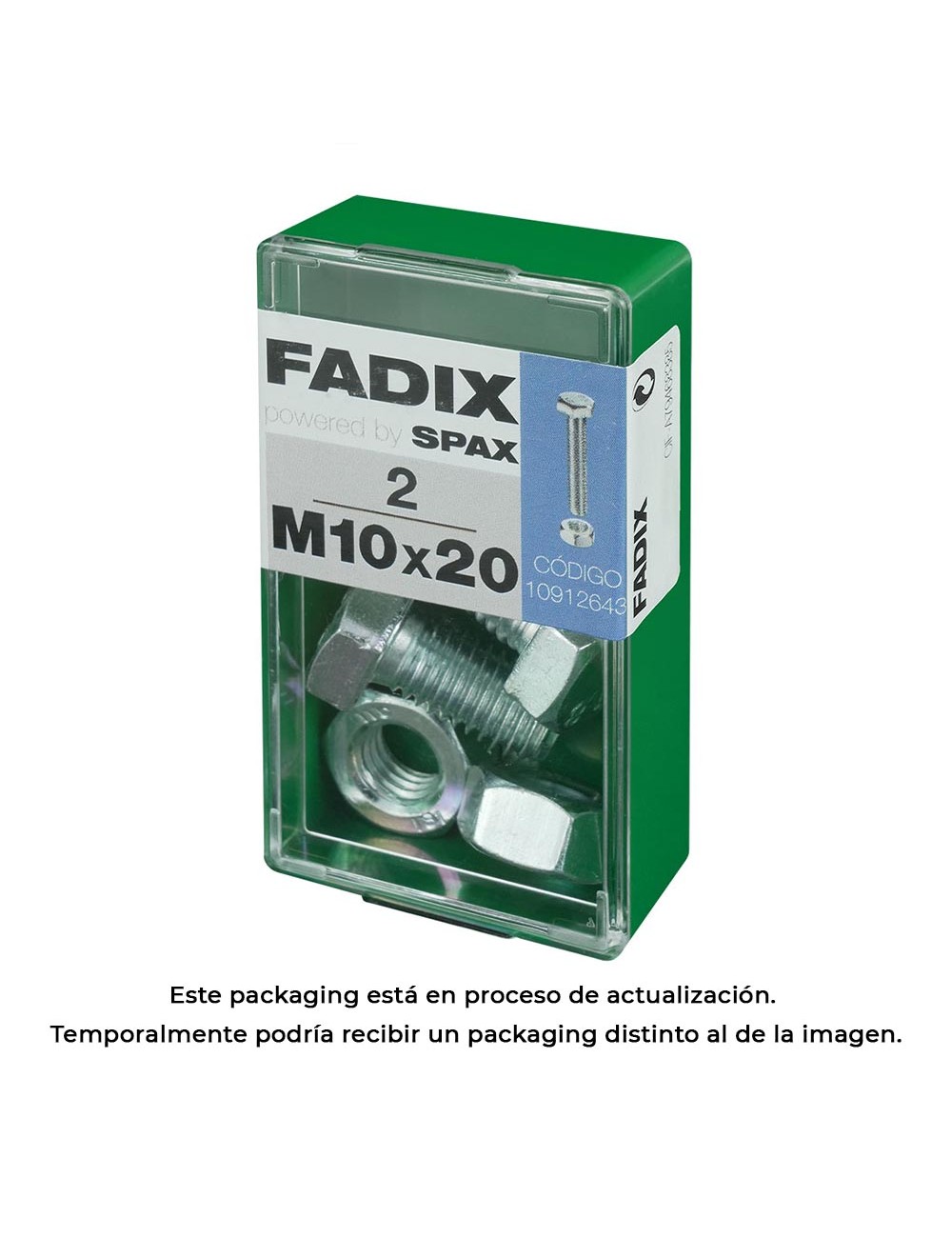 Caja s 2 unid. tornillo metrica cab hex+tuerca cinc m 10x20mm fadix