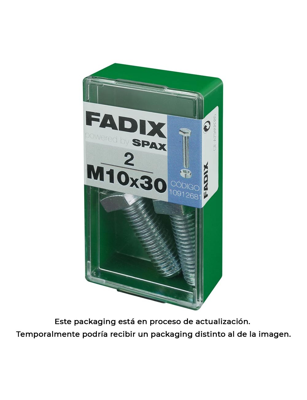 Caja s 2 unid. tornillo metrica cab hex+tuerca cinc m 10x30mm fadix