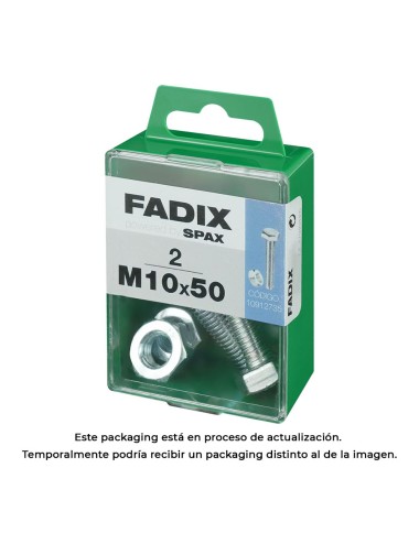 Caja m 2 unid. tornillo metrica cab hex+tuerca cinc m 10x50mm fadix