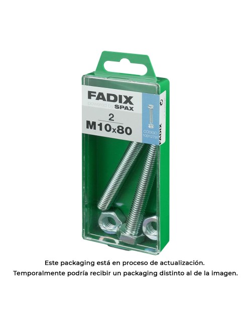 Caja m 2 unid. tornillo metrica cab hex+tuerca cinc m 10x80mm fadix