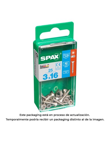 Caja 25 unid. tornillo madera spax cabeza plana inox a2 3,0x16mm spax