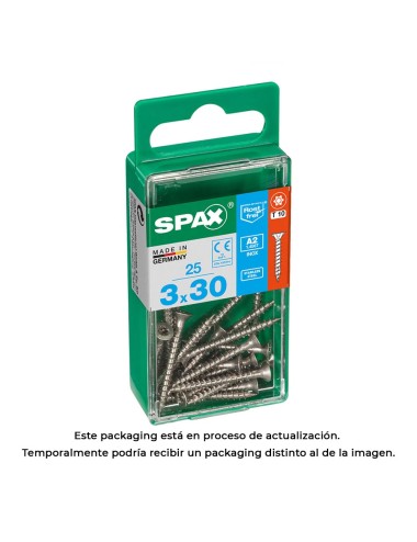 Caja 25 unid. tornillo madera spax cabeza plana inox a2 3,0x30mm spax