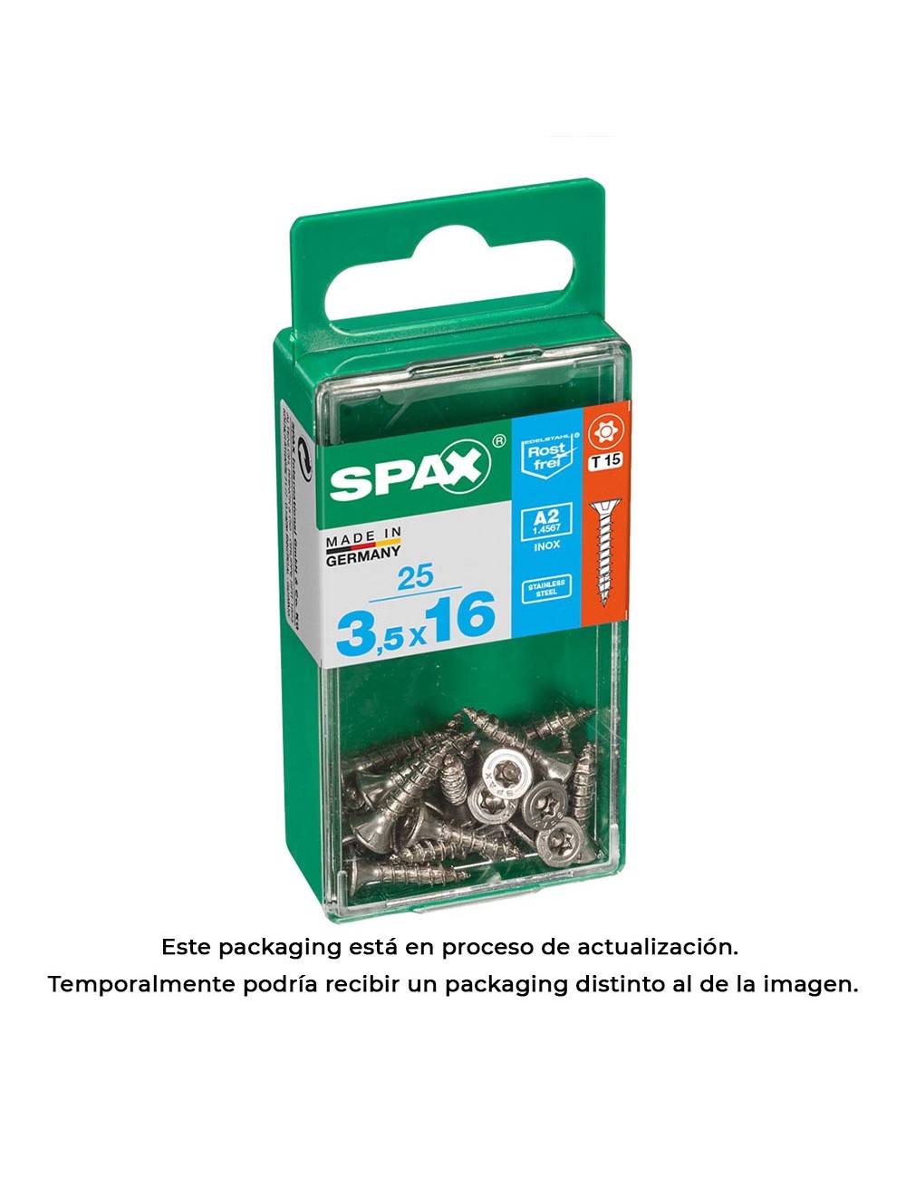 Caja 25 unid. tornillo madera spax cabeza plana inox a2 3,5x16mm spax