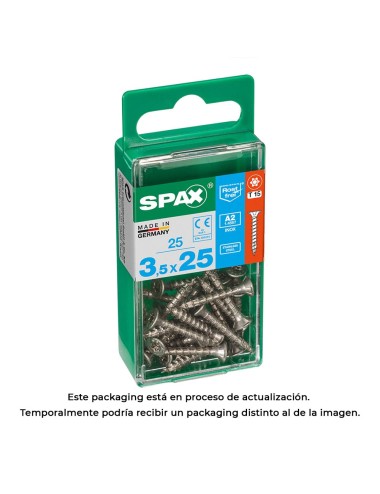 Caja 25 unid. tornillo madera spax cabeza plana inox a2 3,5x25mm spax