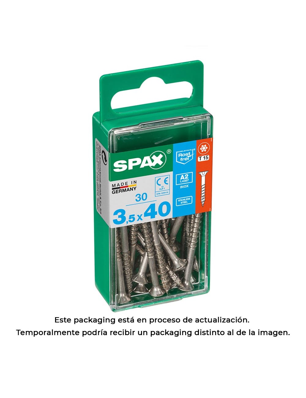 Caja 30 unid. tornillo madera spax cabeza plana inox a2 3,5x40mm spax