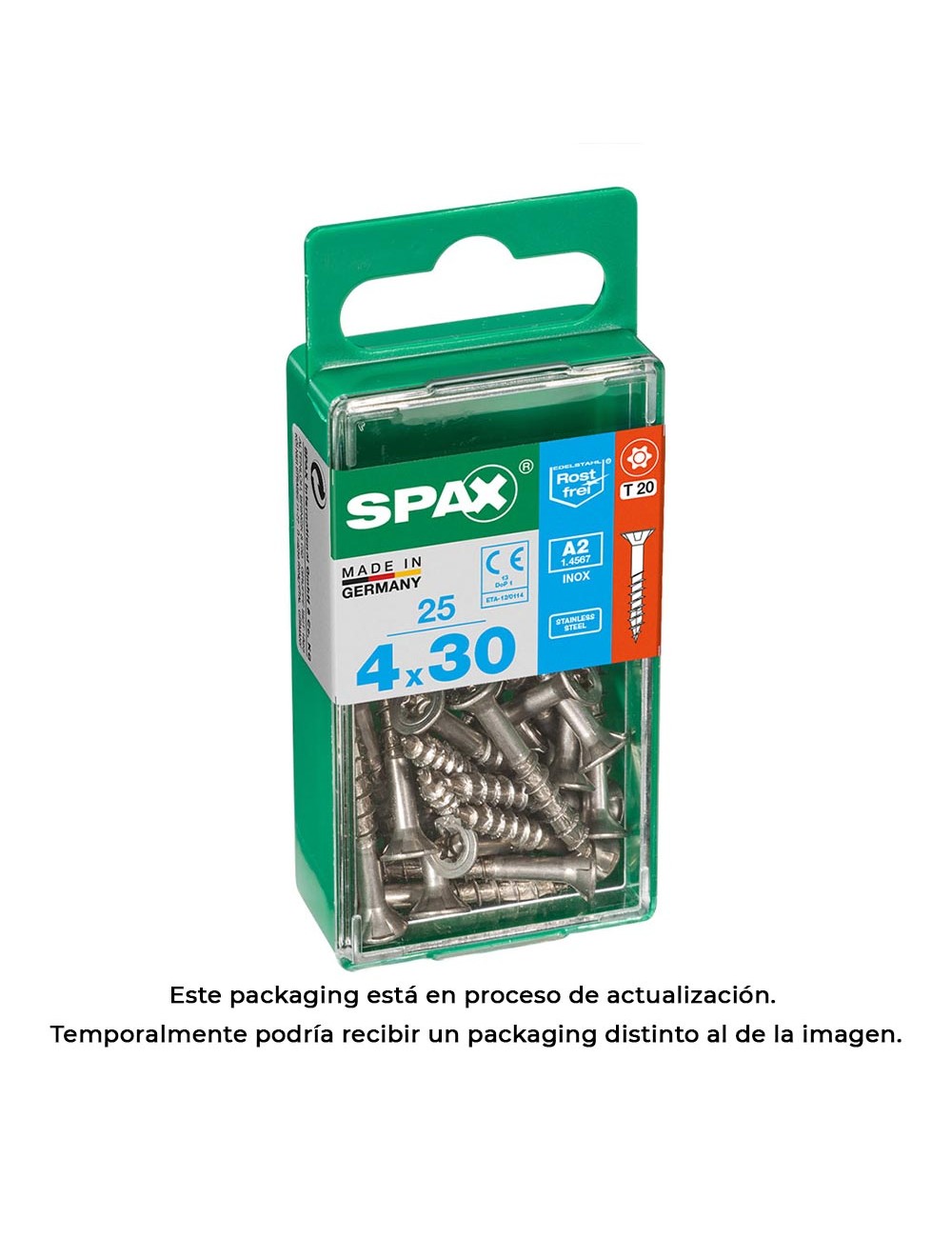 Caja 25 unid. tornillo madera spax cabeza plana inox a2 4,0x30mm spax