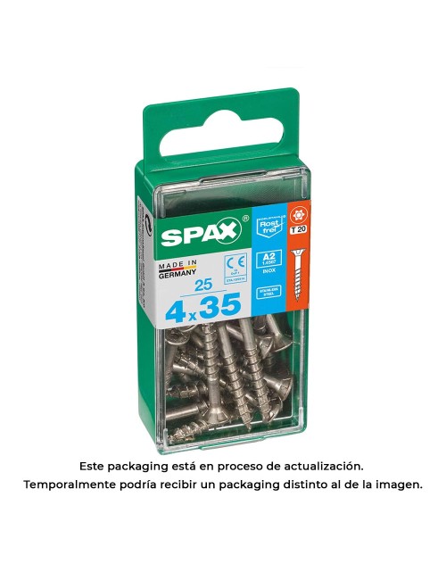 Caja 25 unid. tornillo madera spax cabeza plana inox a2 4,0x35mm spax