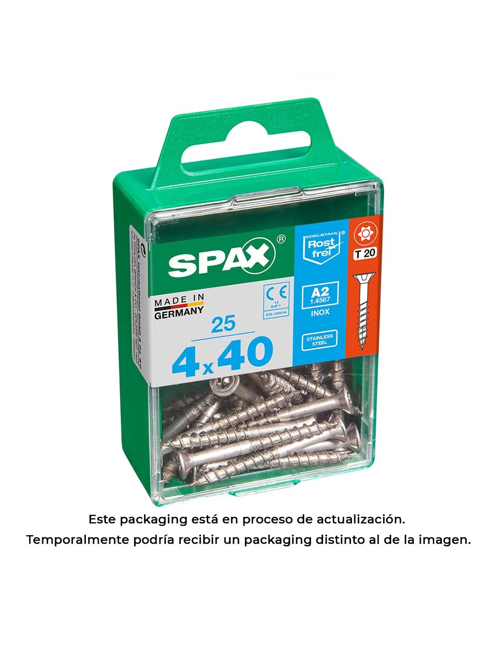 Caja 25 unid. tornillo madera spax cabeza plana inox a2 4,0x40mm spax