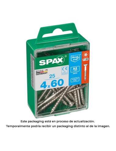 Caja 25 unid. tornillo madera spax cabeza plana inox a2 4,0x60mm spax