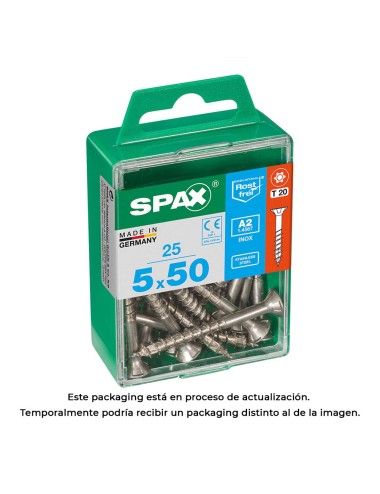 Caja 25 unid. tornillo madera spax cabeza plana inox a2 5,0x50mm spax