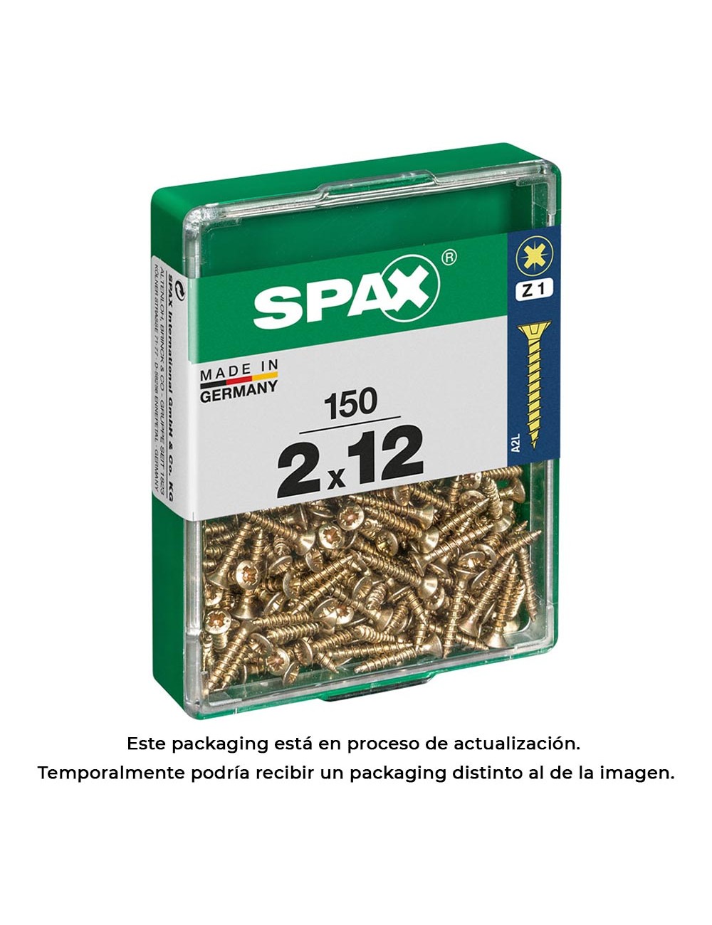 Caja 150 unid. tornillo madera spax cabeza plana yellox 2,0x12mm spax