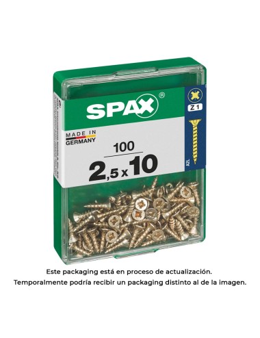 Caja 100 unid. tornillo madera spax cabeza plana yellox 2,5x10mm spax