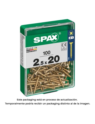 Caja 100 unid. tornillo madera spax cabeza plana yellox 2,5x20mm spax