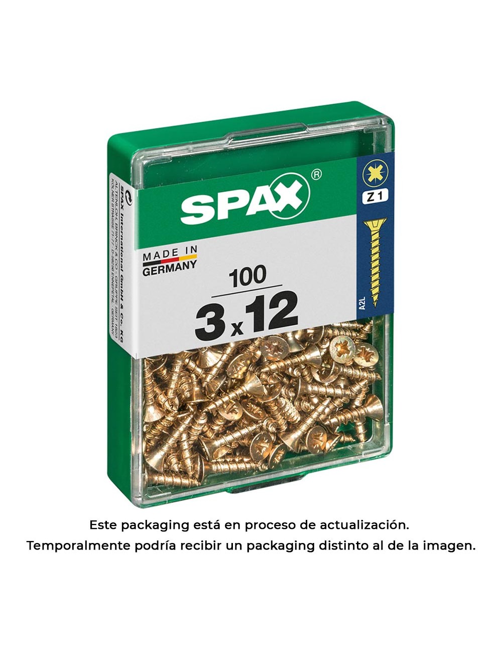 Caja 100 unid. tornillo madera spax cabeza plana yellox 3,0x12mm spax