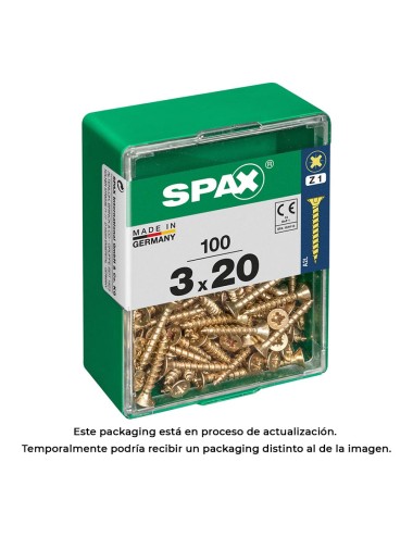 Caja 100 unid. tornillo madera spax cabeza plana yellox 3,0x20mm spax