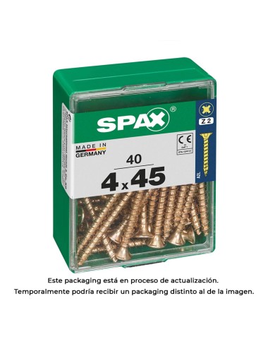 Caja 40 unid. tornillo madera cabeza plana yellox 4,0x45mm spax