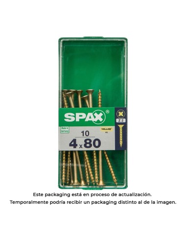 Caja 10 unid. tornillo madera cabeza plana yellox 4,0x80mm spax