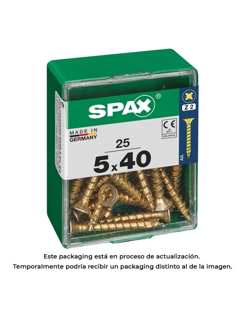 Caja 25 uds. tornillo madera spax cab. plana yellox 5,0x40mm spax