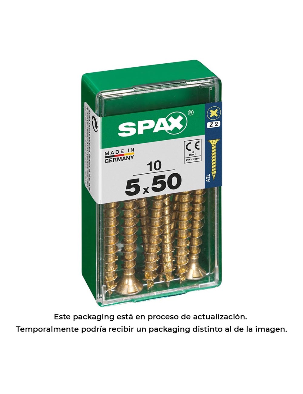 Caja 10 uds. tornillo madera spax cab. plana yellox 5,0x50mm spax