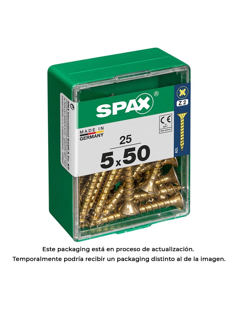 Caja 25 uds. tornillo madera spax cab. plana yellox 5,0x50mm spax