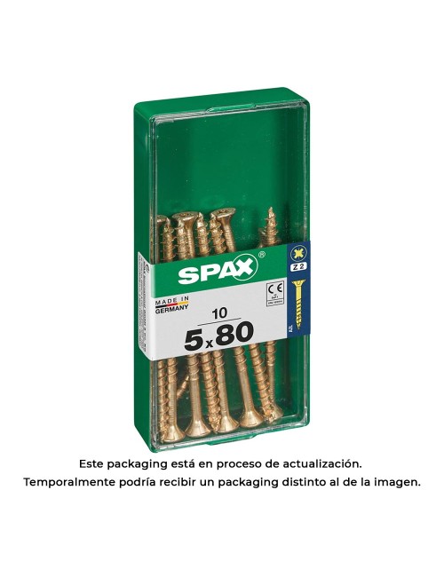 Caja 10 uds. tornillo madera spax cab. plana yellox 5,0x80mm spax