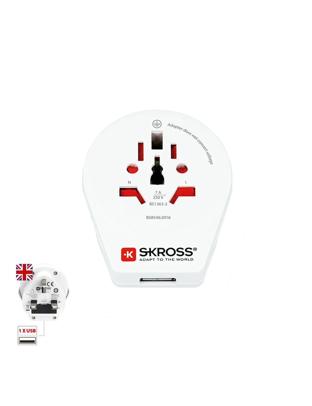 Adaptador mundial a reino unido con usb skross 1500267