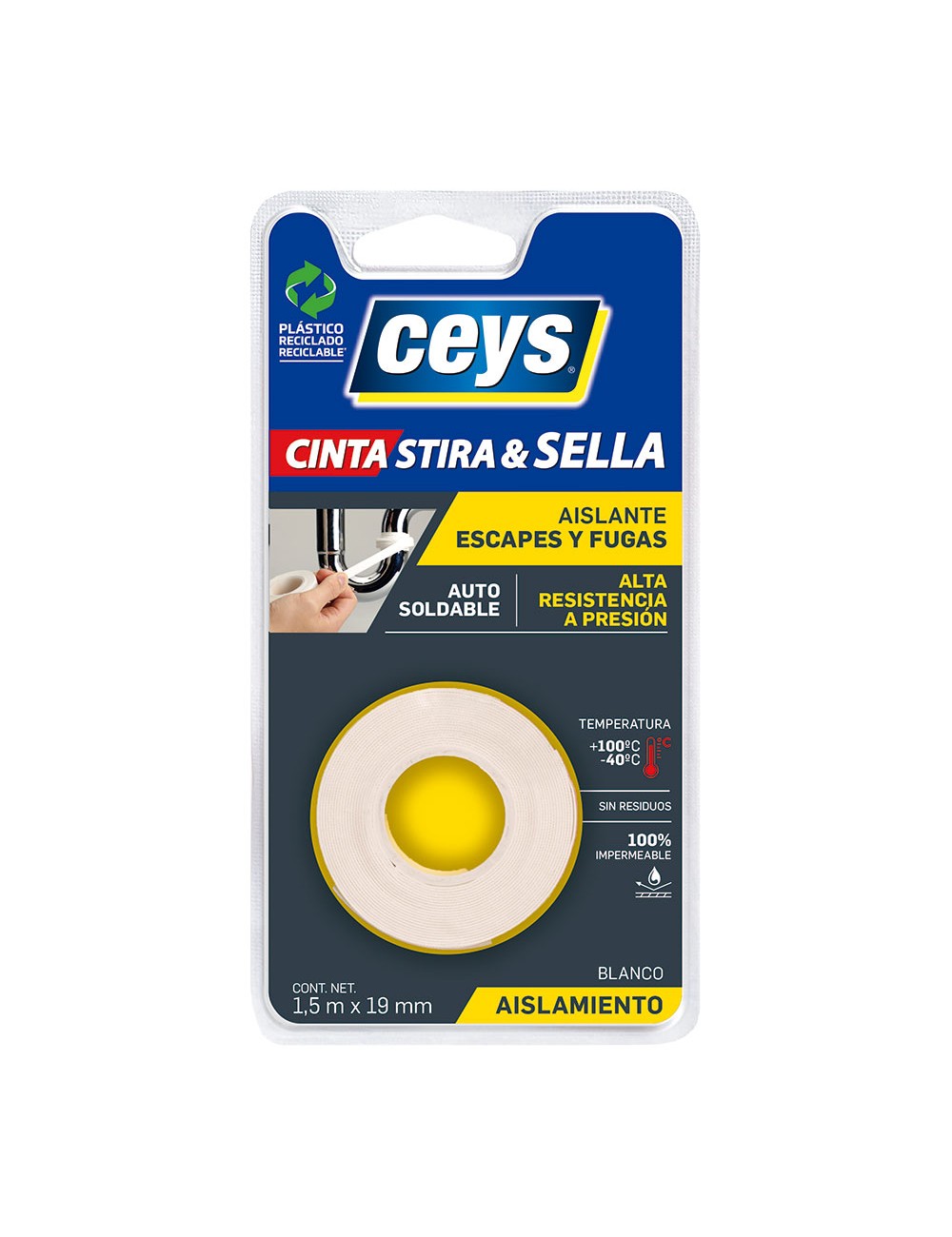 Ceys stira & sella blanco 1,5m x 19mm. 507802