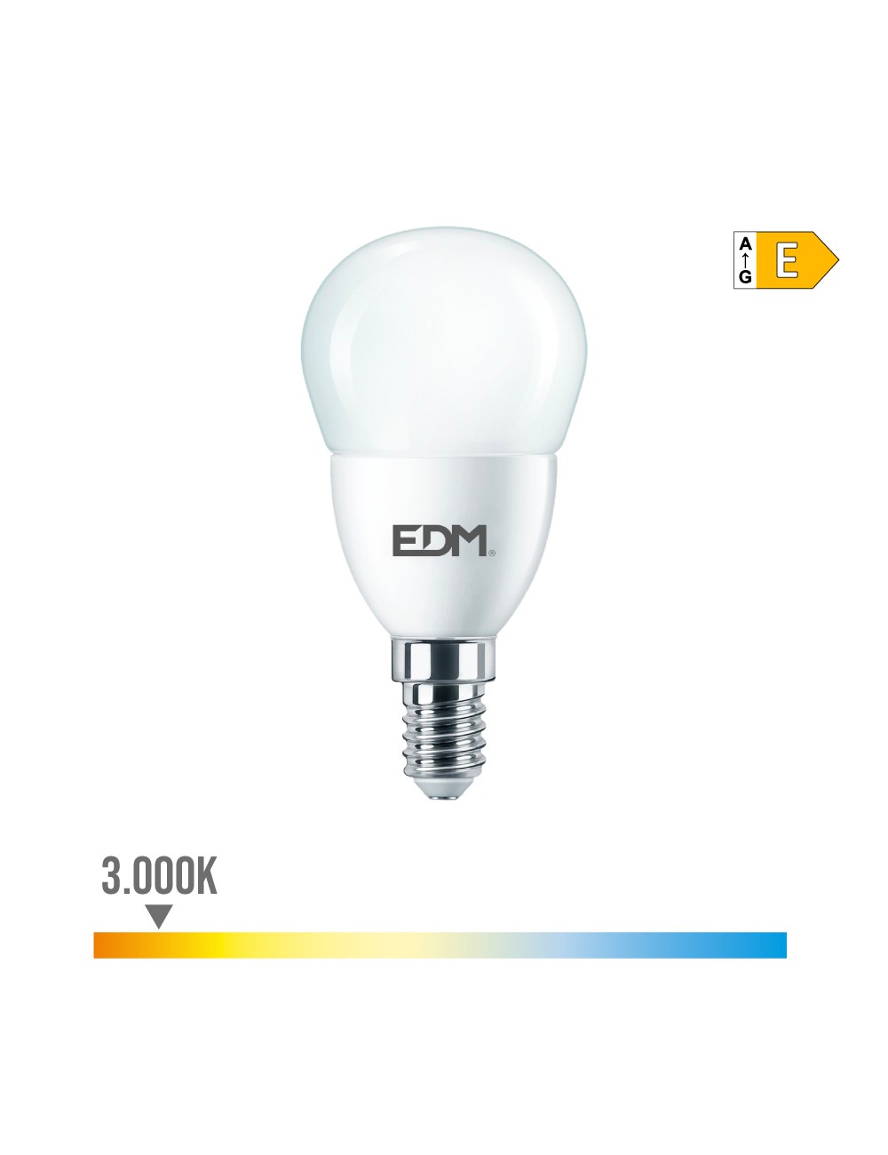 Bombilla esferica led e14 7w 806lm 3000k luz calida ø4,8x9,5cm edm