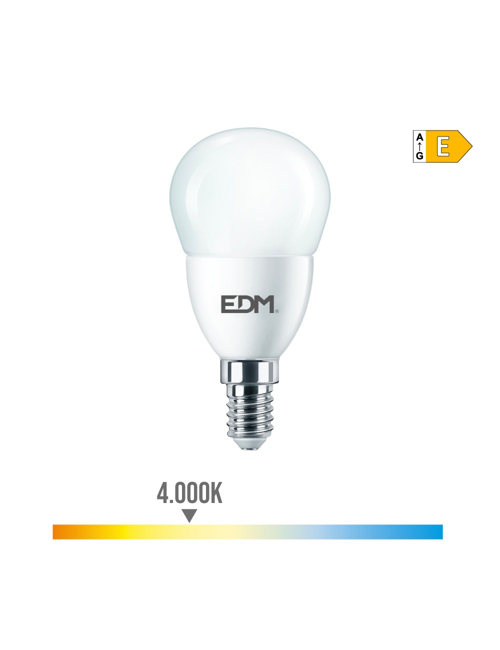 Bombilla esferica led e14 7w 806lm 4000k luz dia ø4,8x9,5cm edm