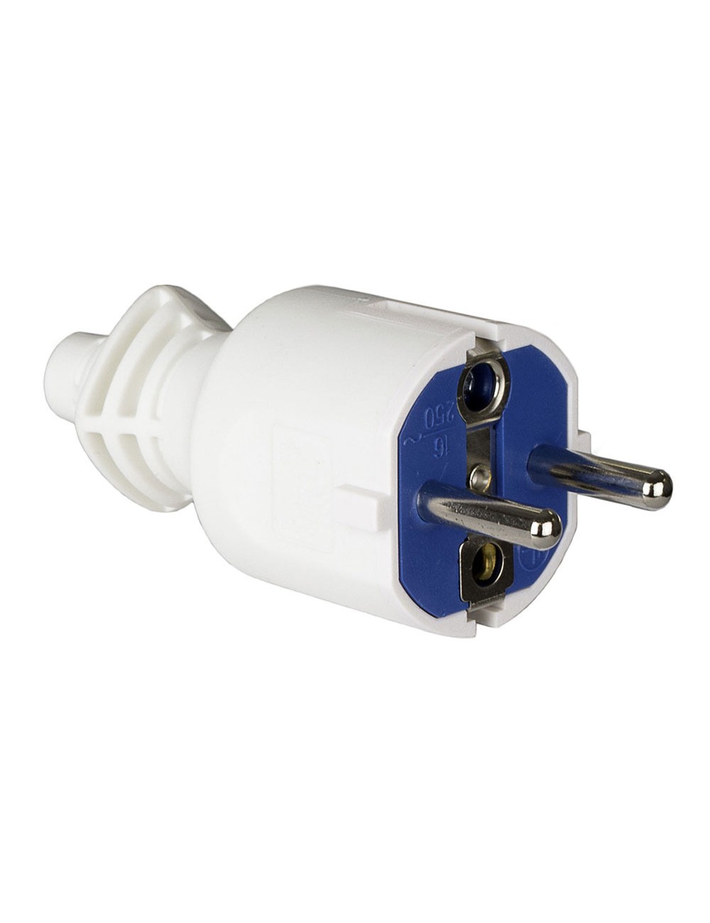 Clavija 2p+t, 16a 250v pvc color blanco. sujetacables abatible solera 706cb