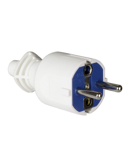 Clavija 2p+t, 16a 250v pvc color blanco. sujetacables abatible solera 706cb