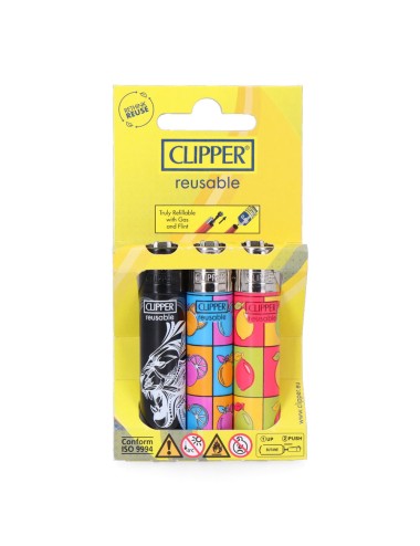 Blister 3 encendedores clipper diseños surtidos cl3j918h