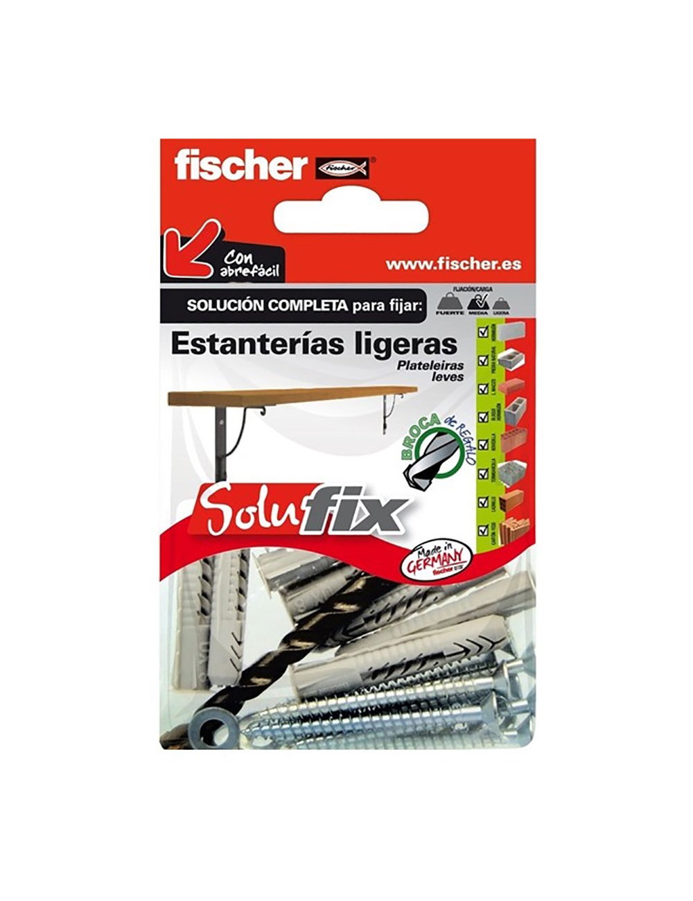 Kit fijación estanterias ligeras 502685 solufix fischer