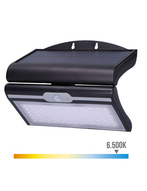 Aplique solar 6w 430lm 6.500k con sensor color negro edm