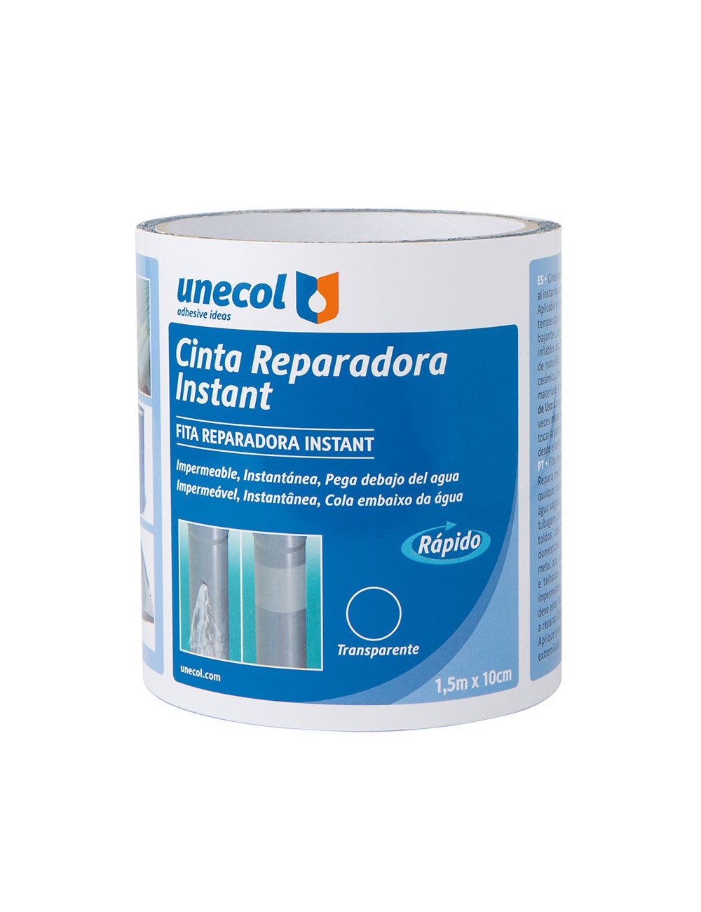 Cinta reparacion instant 10cm x 1,5m transparente a7711 unecol