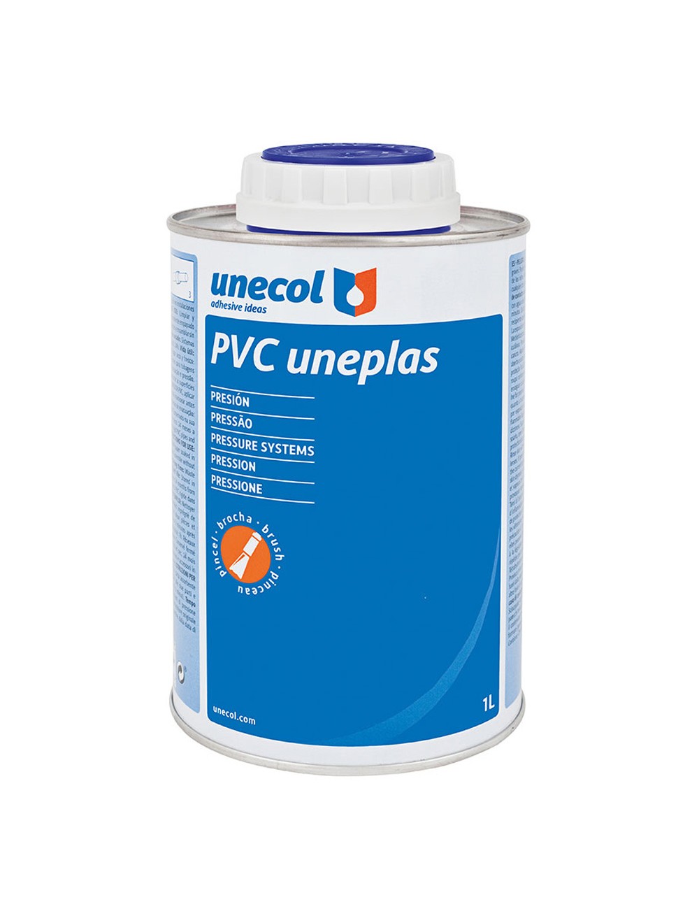 Pvc uneplas, bote metálico 1l con pincel a2040 unecol