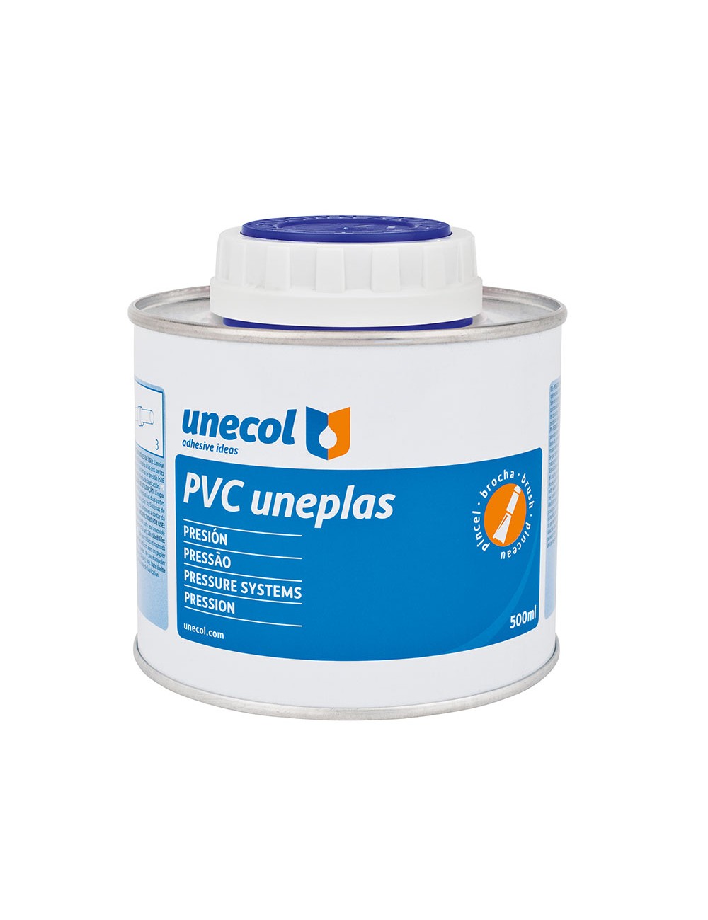 Pvc uneplas, bote metálico 500ml con pincel a2041 unecol