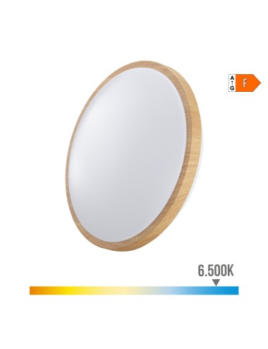 Aplique superficie circular led 18w 1820lm 6500k ø33x5,5cm efecto madera edm