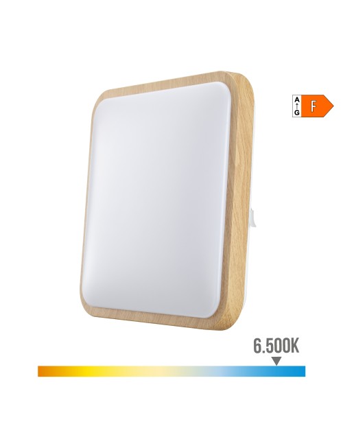 Aplique superficie cuadrado led 18w 1820lm 6500k 33x33x7cm efecto madera edm