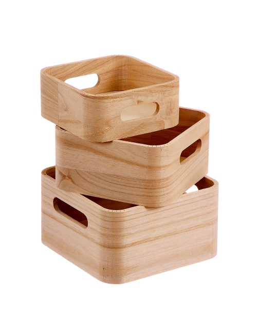 Set de 3 cajas de madera natural caison