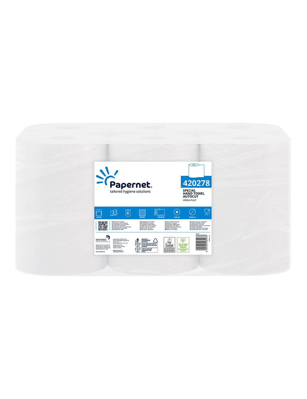 Pack de 6 rollos secamanos autocorte papernet150m 2 capas 14300022 papernet