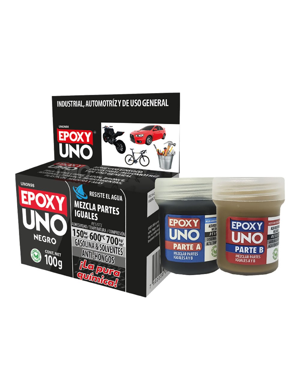 Adhesivo epoxy general negro 100gr unon98 fusion epoxy black label