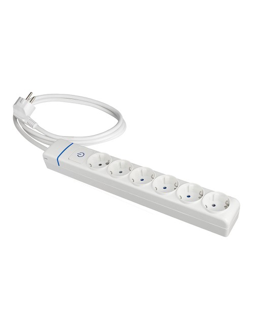 Prolongador con 6 tomas 2p+t, 16a 250v con interruptor luminoso. 1.5 m de cable h05vv-f 3g1,5mm². 8016pil solera