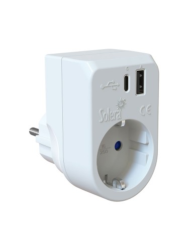 Adaptador 2p+t, 16a 250v. +usb a+usbc 3a 5vdc. 860usbac solera